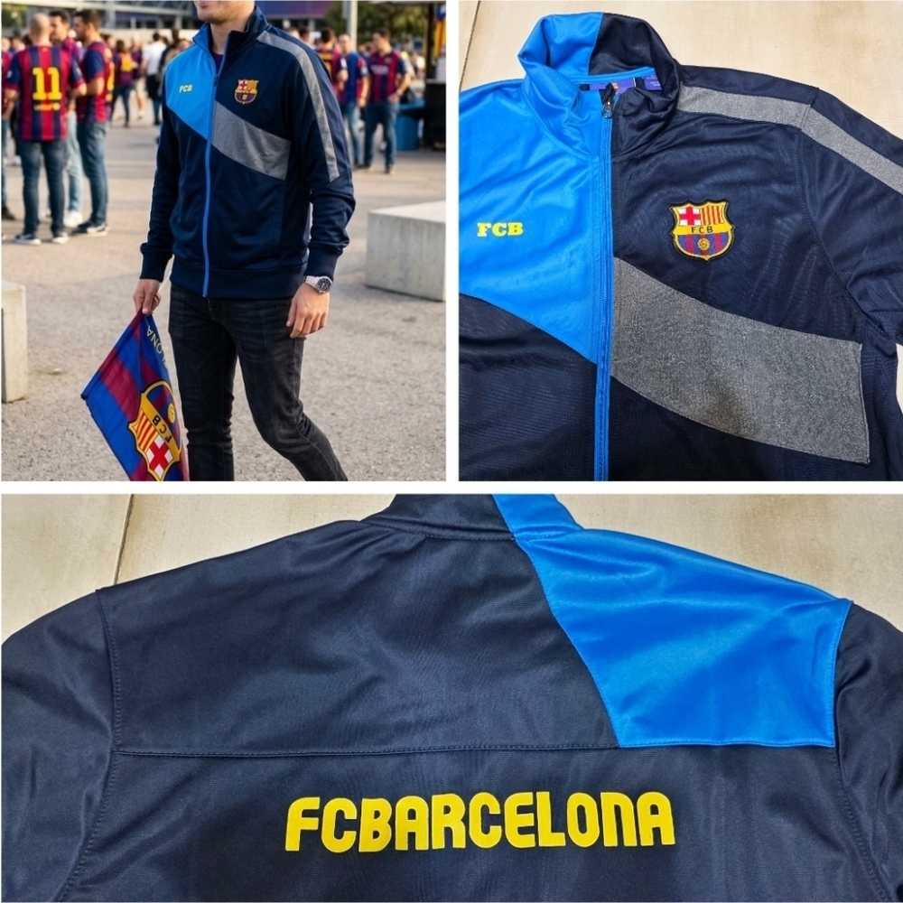 ​⚽️ Official FC Barcelona FCB Track Jacket Navy Blue - Large - Picture 3 of 11